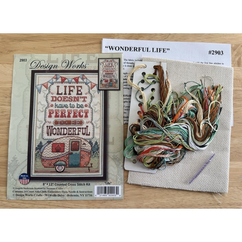 Design Works LIFE IS WONDERFUL Cross Stitch Kit Camper Travel Theme OPEN PKG**